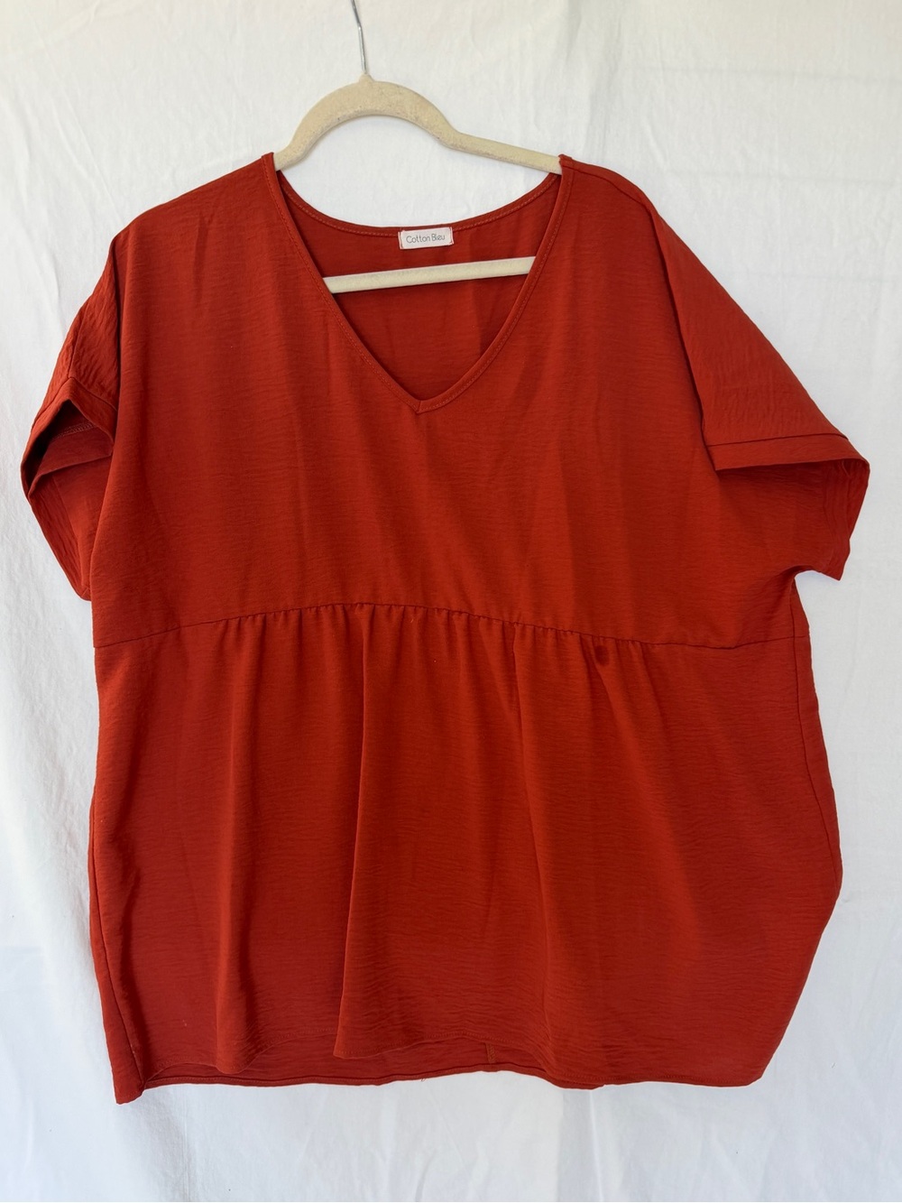 Cotton Blue Rust V-Neck Babydoll Tunic